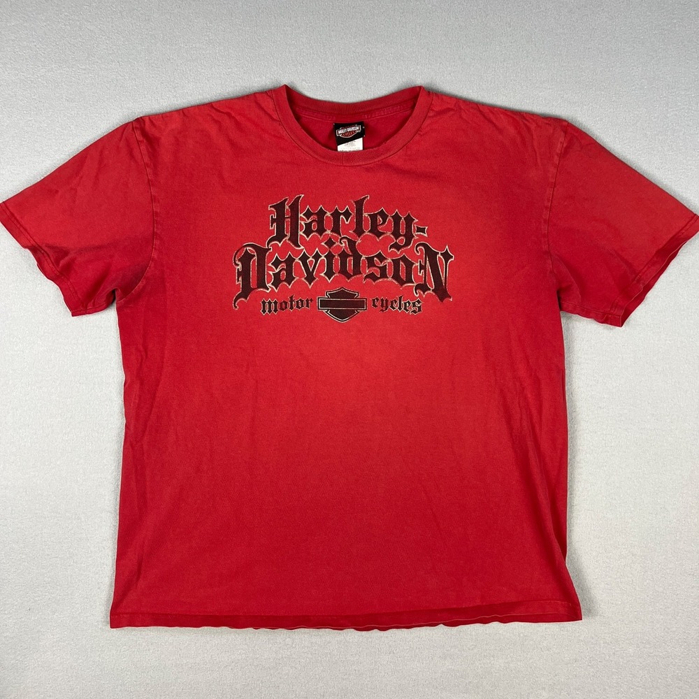 Harley Davidson T Shirt Fits XL Red Distressed Savannah‎ Georgia 2008 Spellout
